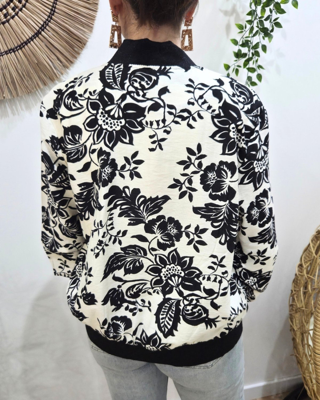 Bombers femme écru fleurs noires Paolina