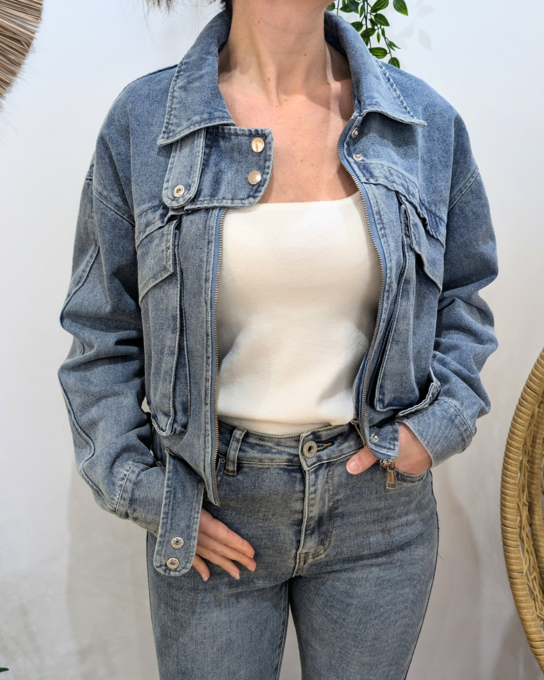 Veste en jean effet bombers