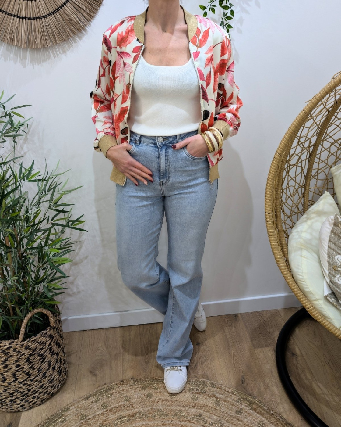 Bombers femme rose et beige Mila