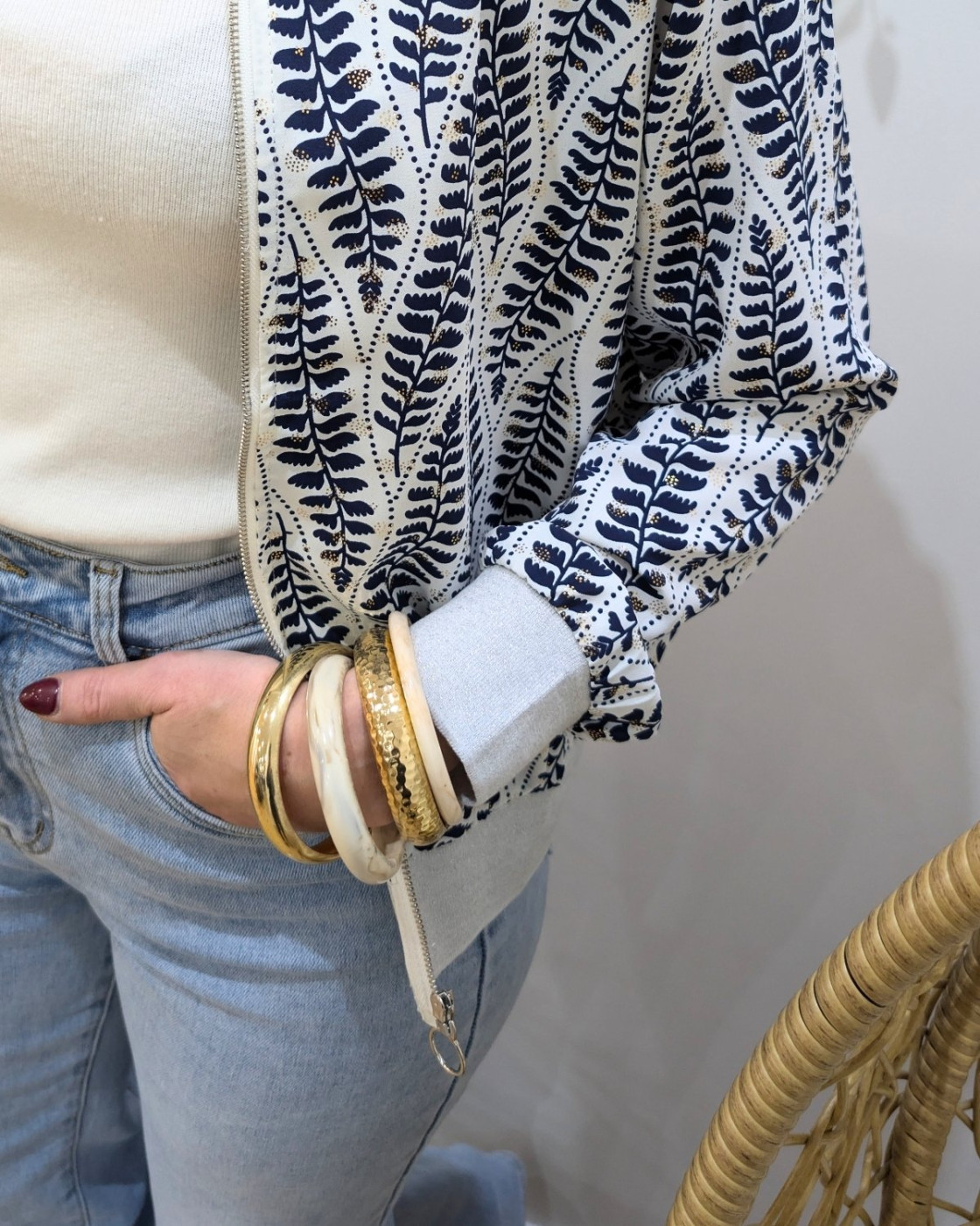 Bombers femme blanc et bleu marine Hermine