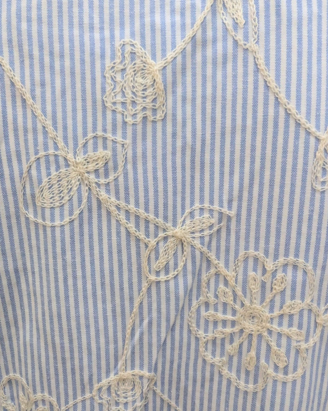 Bombers femme rayé blanc et bleu broderies fleurs beiges