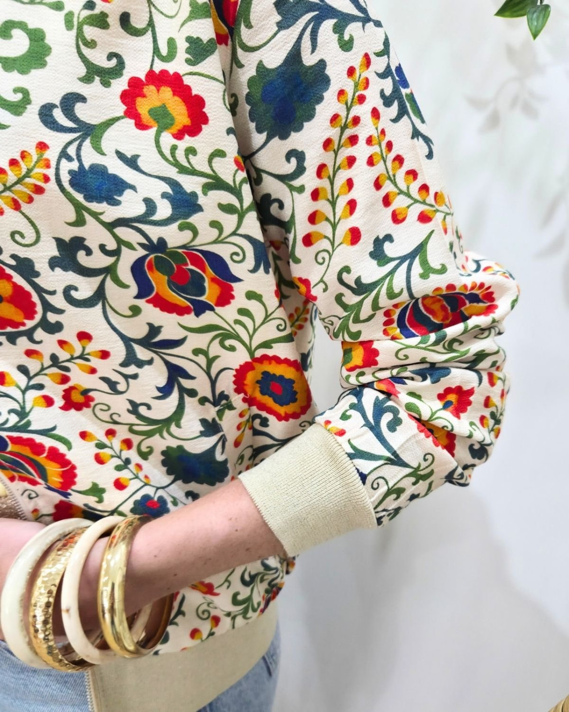 Bombers femme beige fleurs multicolores Inti