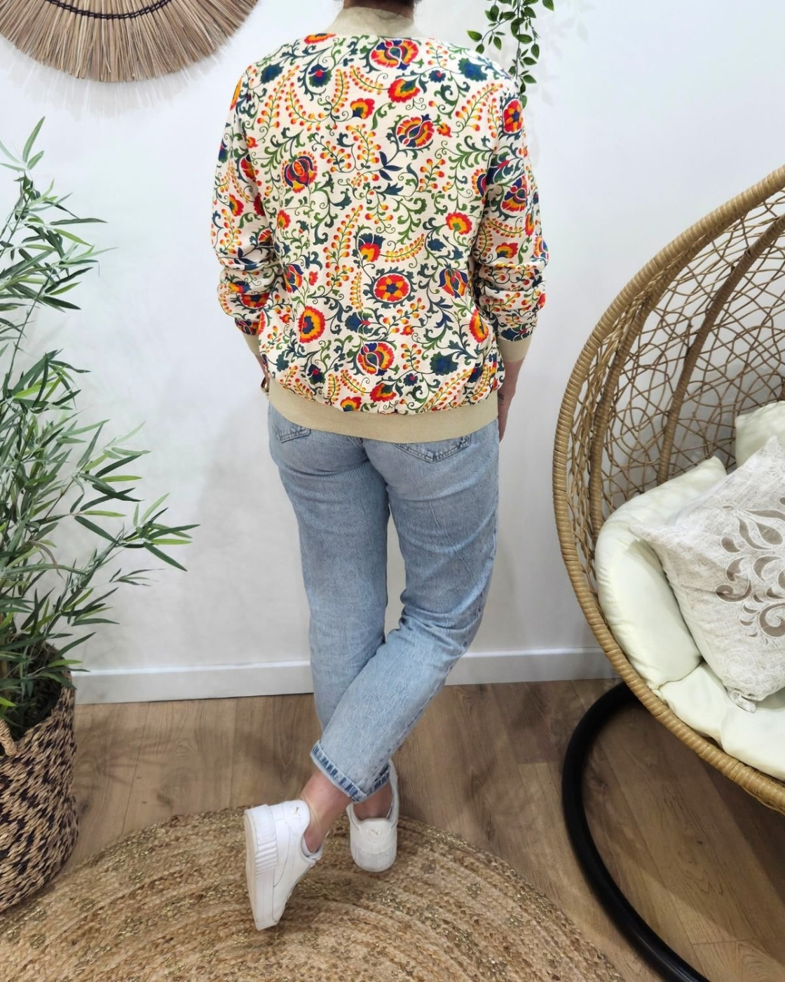 Bombers femme beige fleurs multicolores Inti