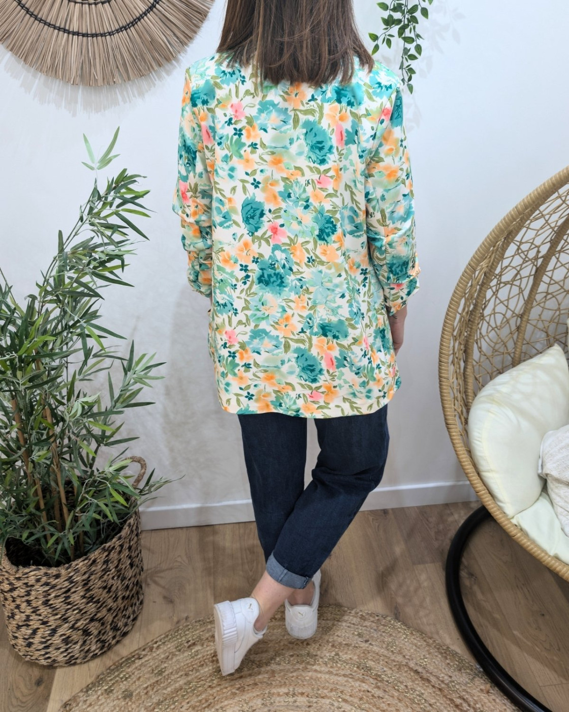 Blazer femme fleurie vert et jaune Raissa