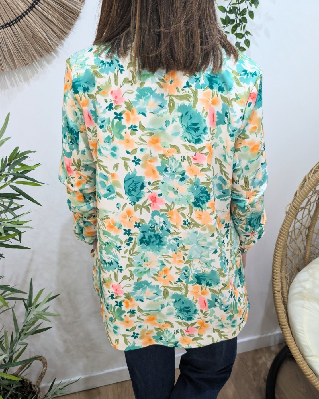 Blazer femme fleurie vert et jaune Raissa