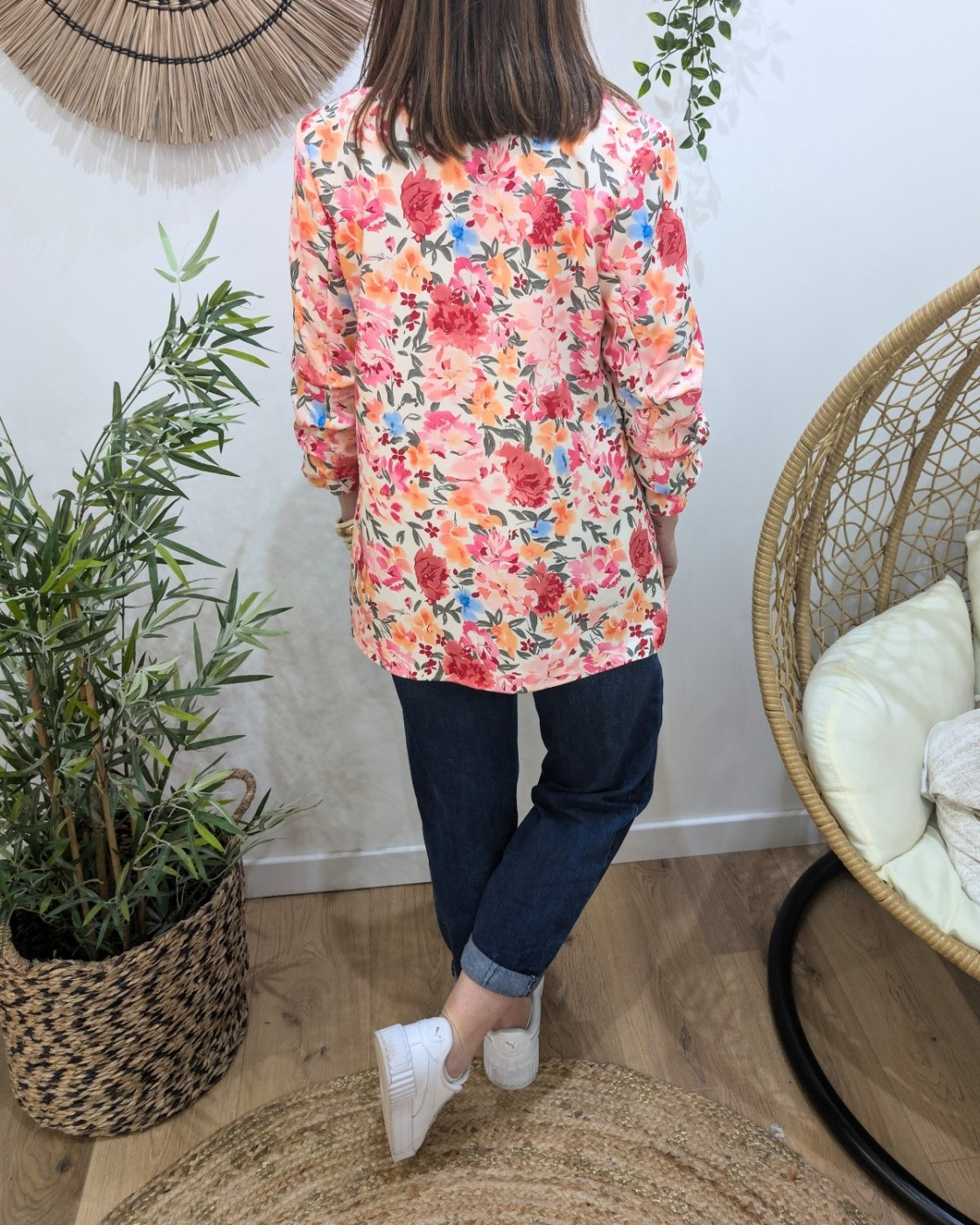 Blazer femme fleuri rose et orange Raissa