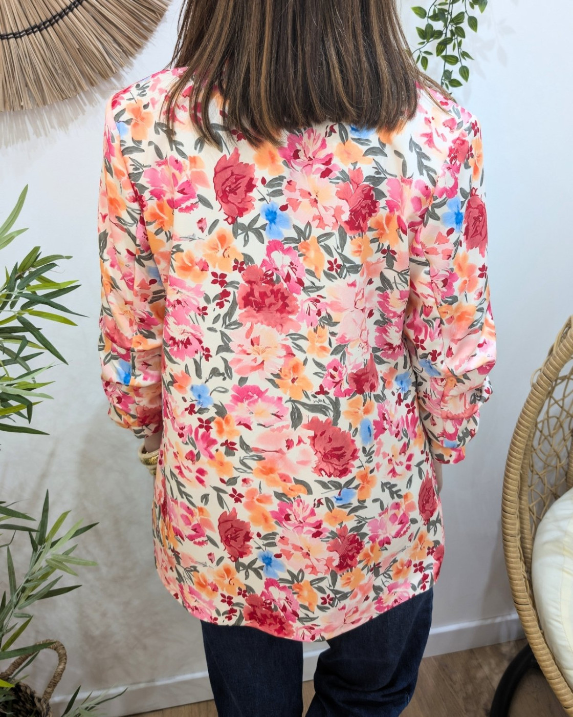 Blazer femme fleuri rose et orange Raissa