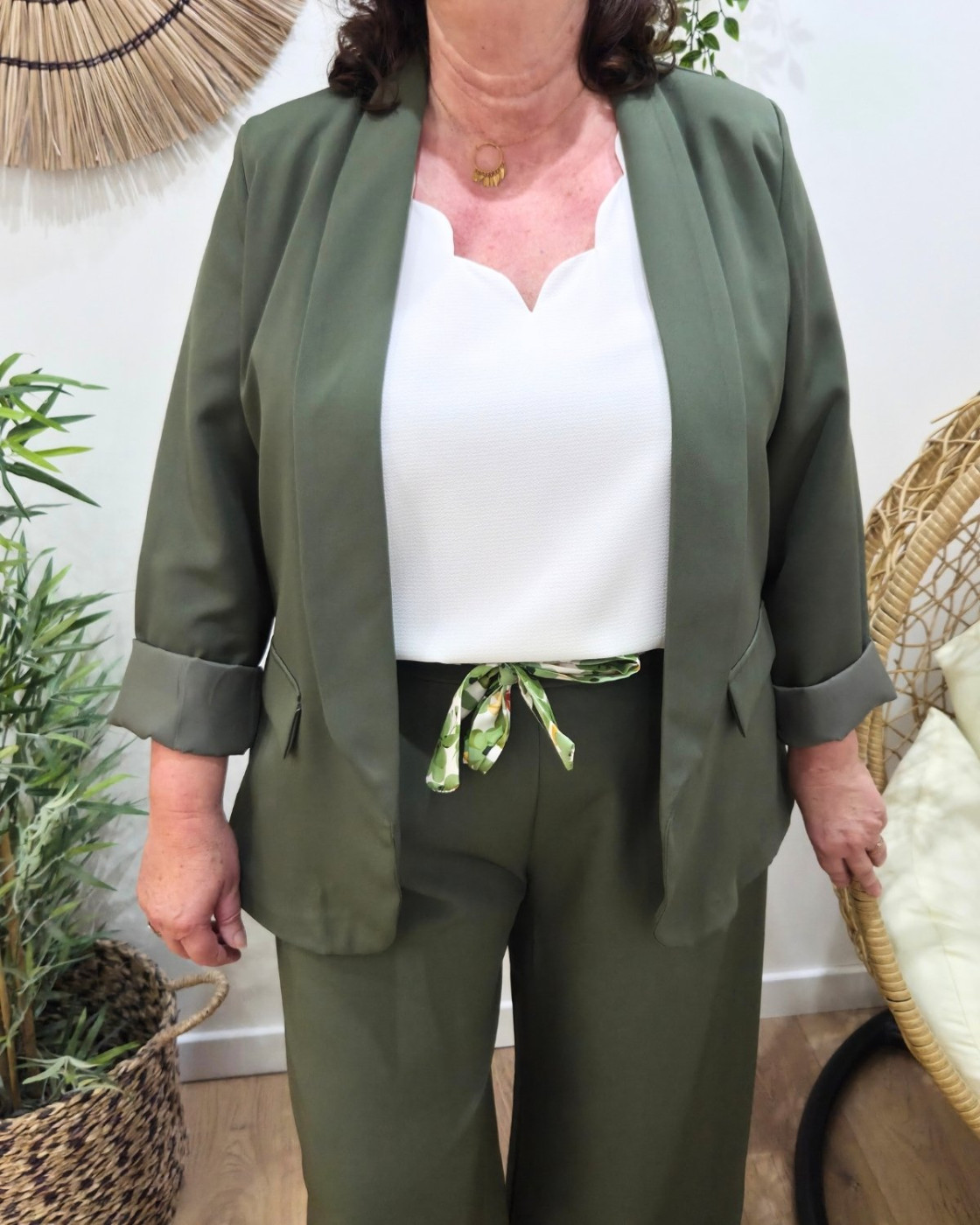 Blazer femme uni kaki Kiva