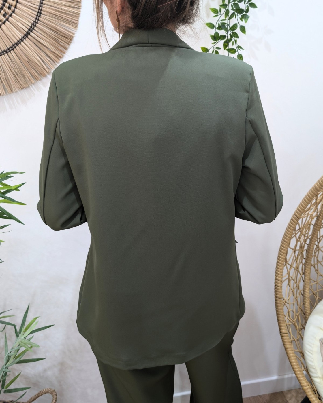 Blazer femme kaki manches fleuries Malea