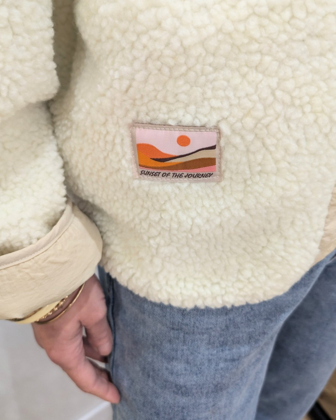 Veste femme beige à pressions imitation mouton réversible - unie