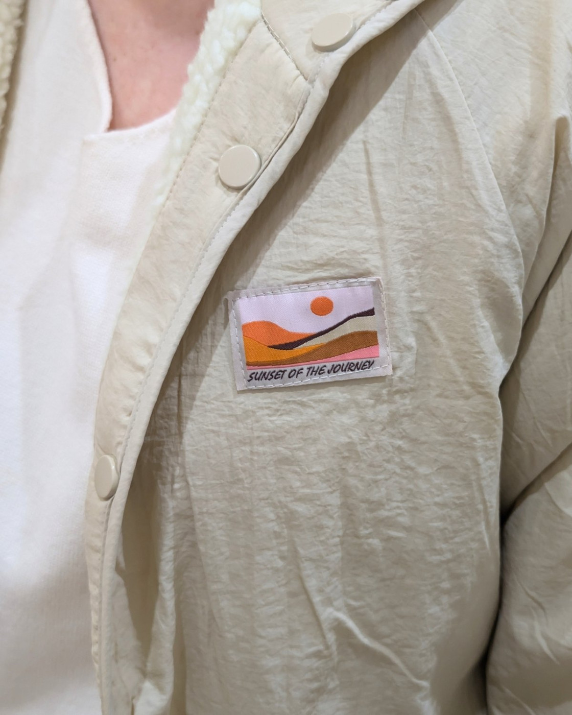 Veste femme beige à pressions imitation mouton réversible - unie