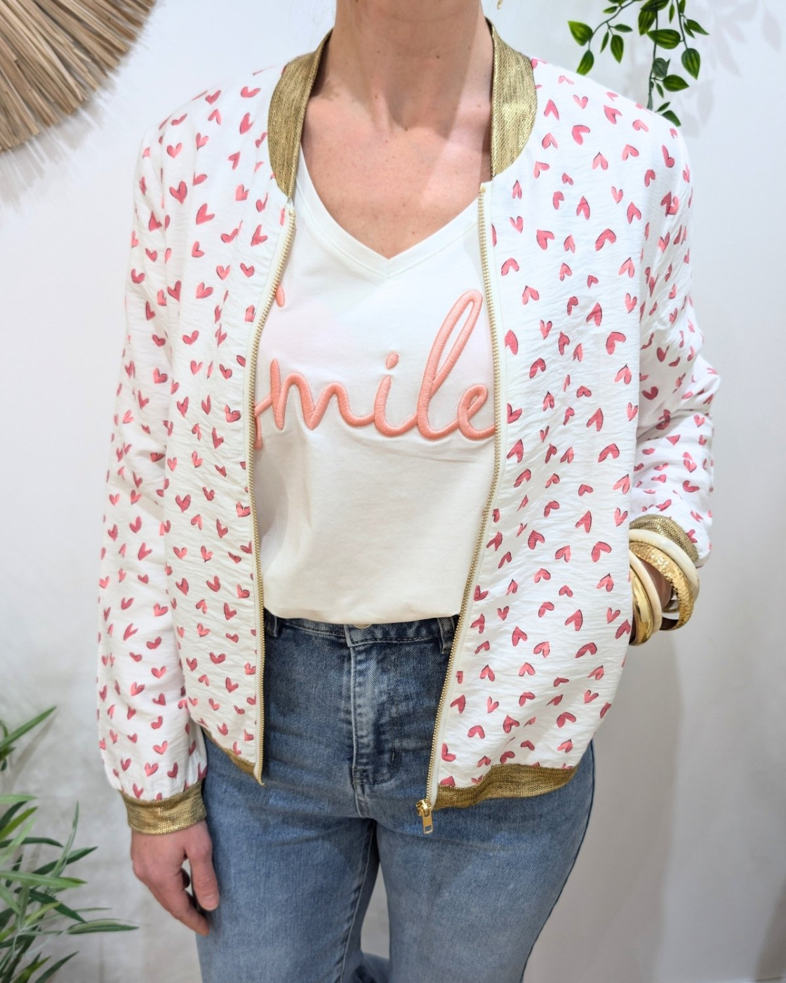 Bombers femme écru et rose Nahélys