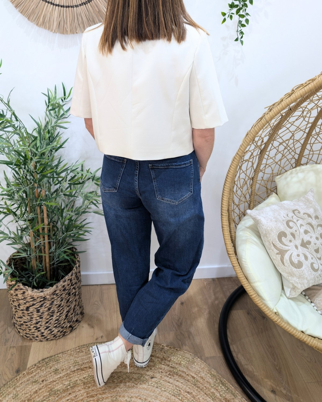 Blazer femme asymétrique court écru