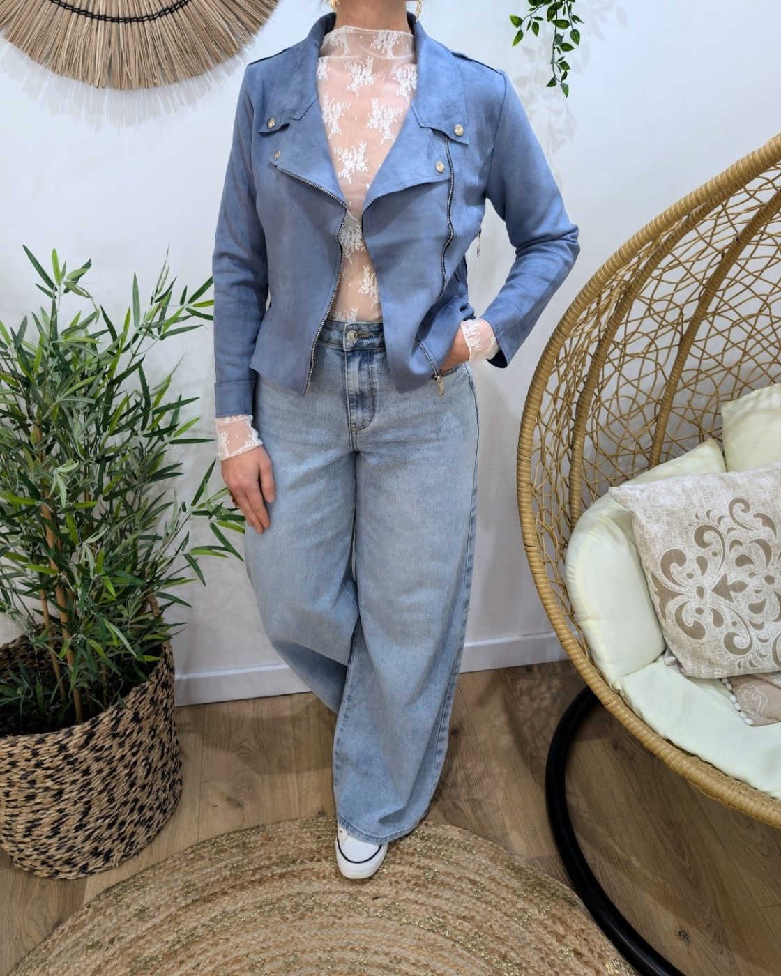 Perfecto femme fin suédine bleu jean