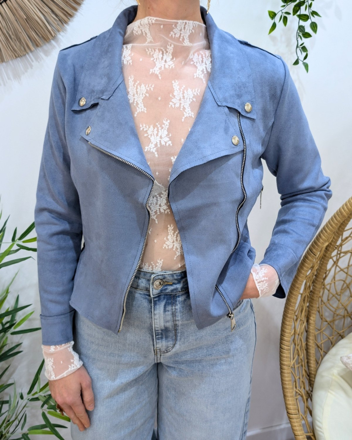 Perfecto femme fin suédine bleu jean