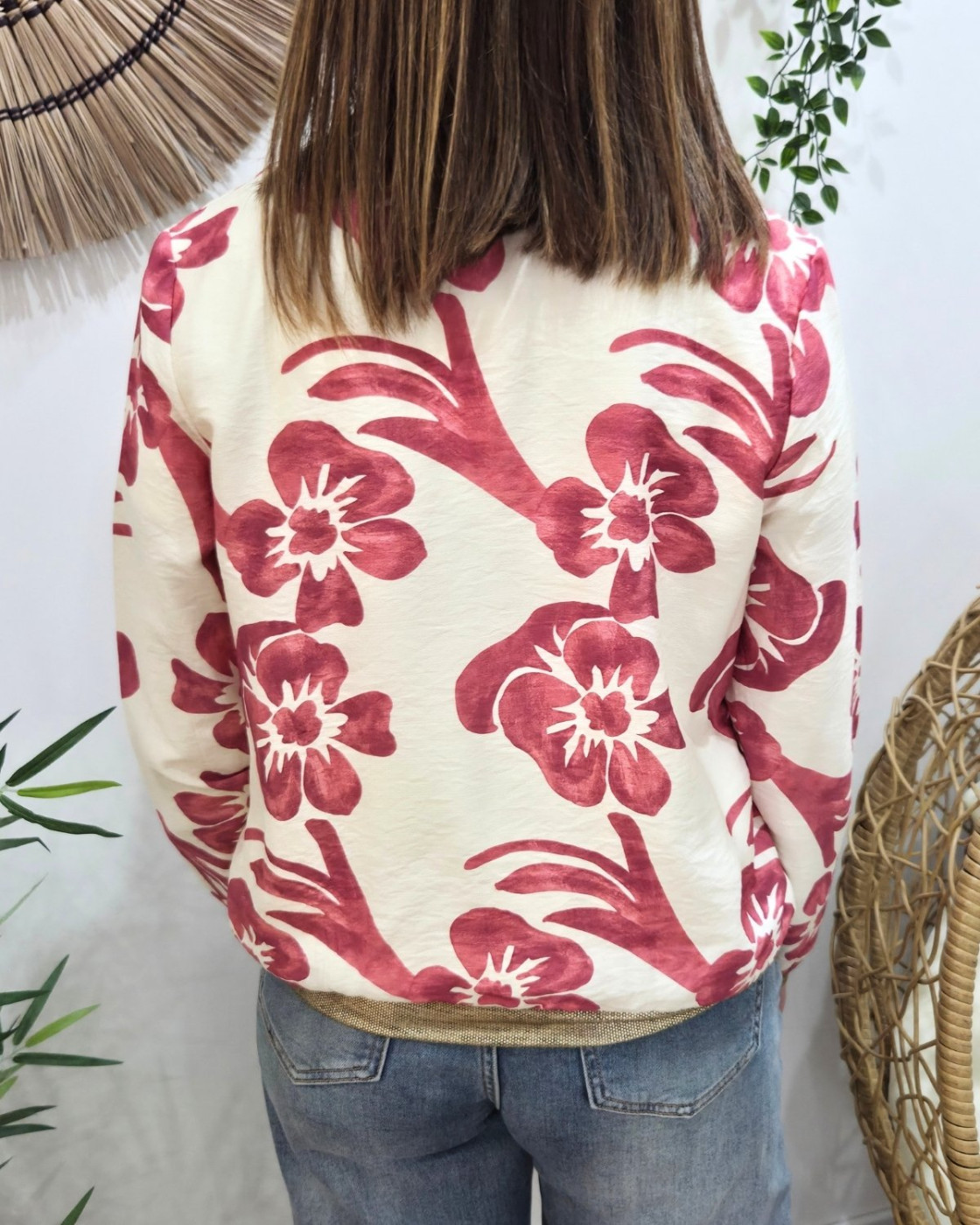 Bombers femme écru fleurs roses Ludovica
