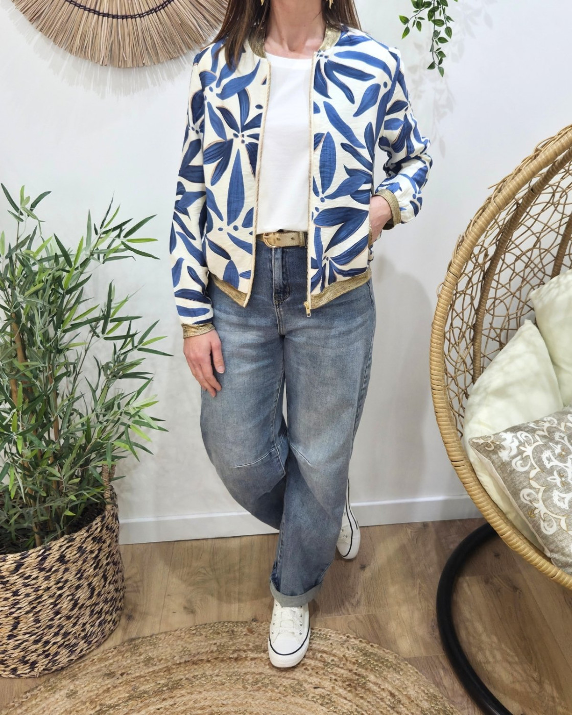Bombers femme écru et bleu Ottavia