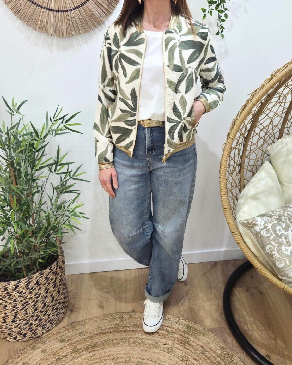 Bombers femme écru et vert Ottavia