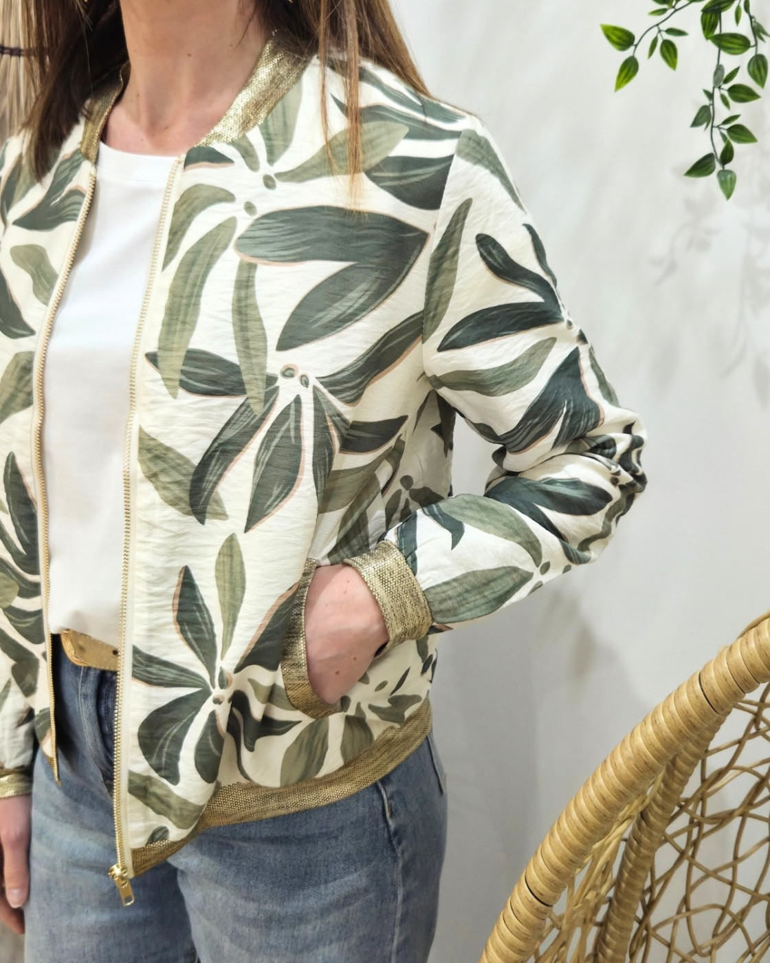 Bombers femme écru et vert Ottavia