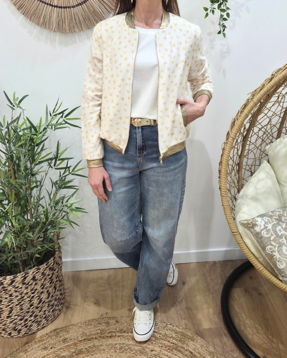 Bombers femme écru et jaune Nahélys