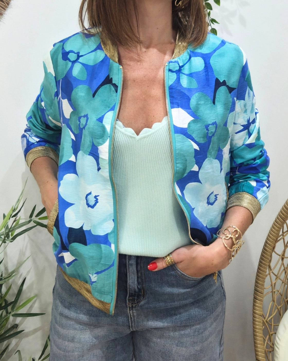 Bombers femme bleu et vert Eneka