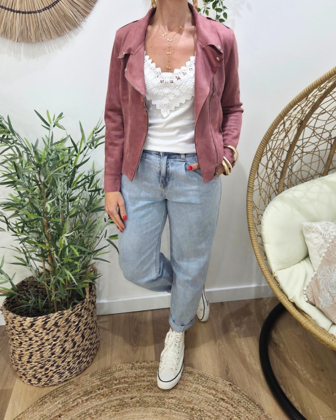 Perfecto femme fin suédine bois de rose