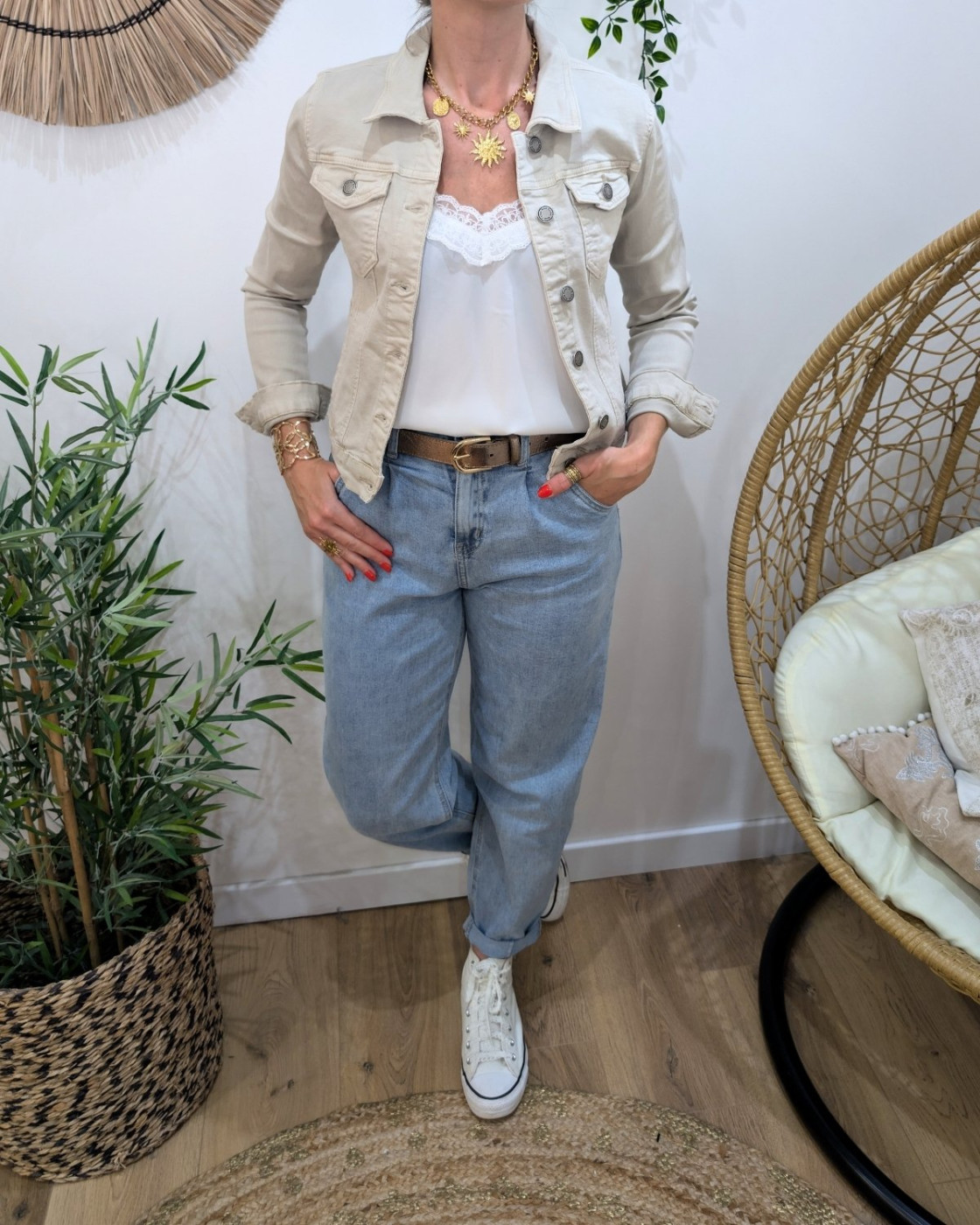 Veste femme en jean beige