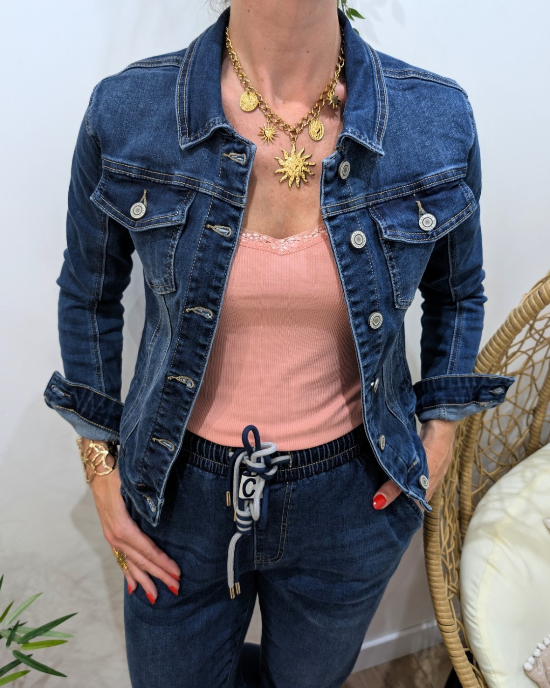 Veste femme en jean bleu foncé