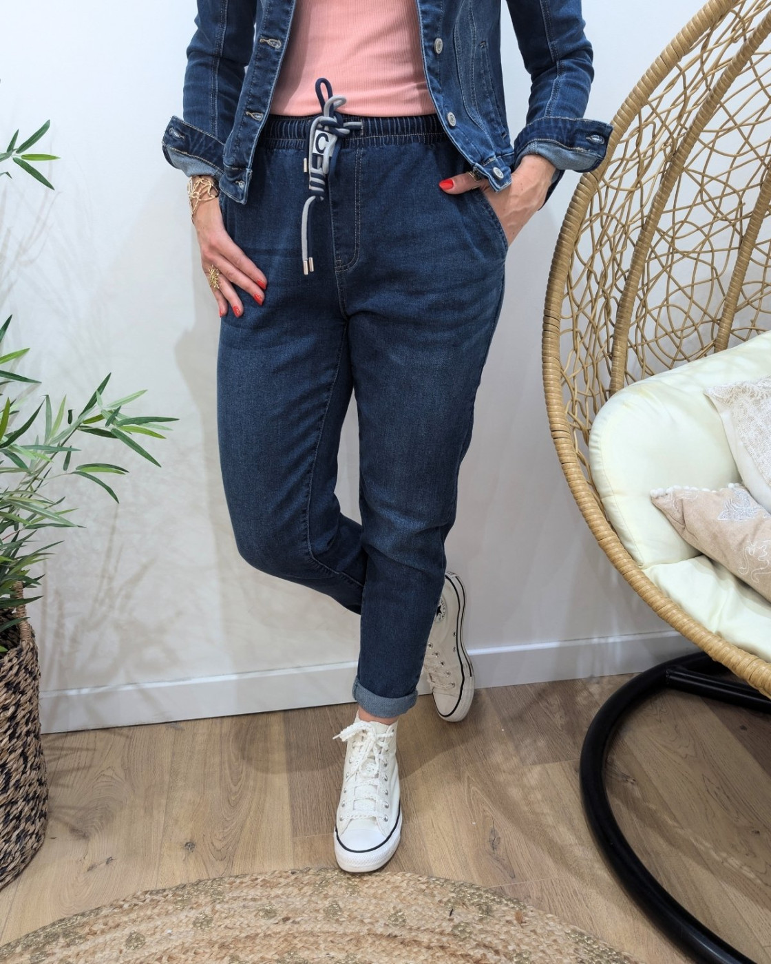 Jean femme effet jogging