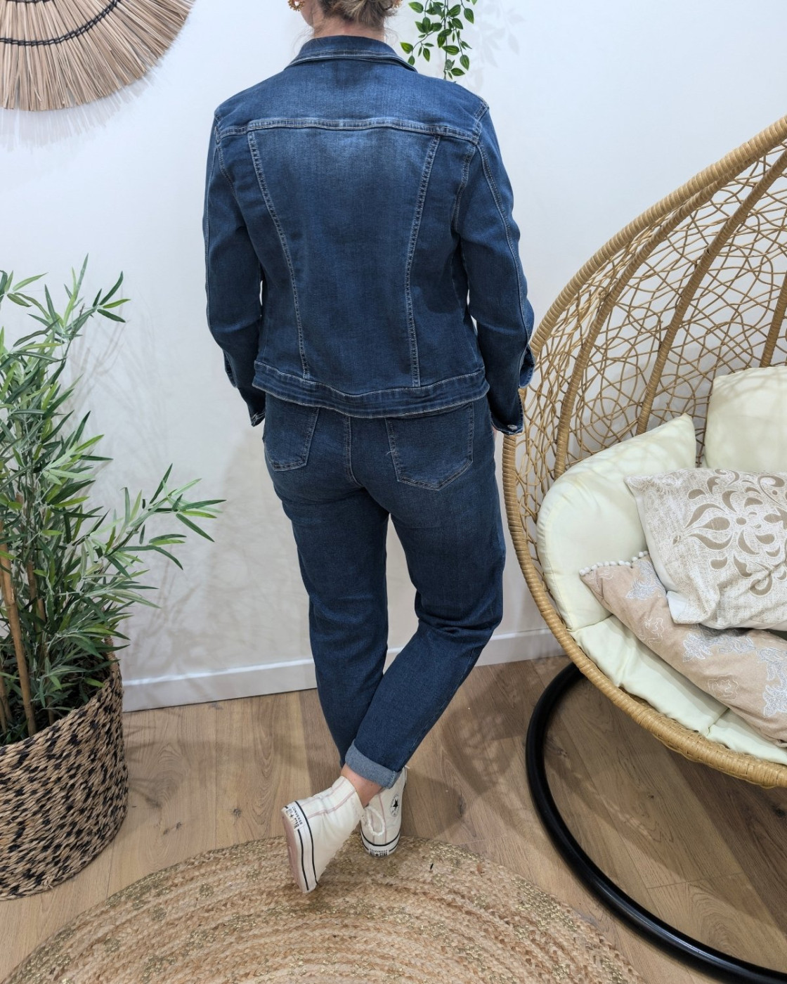 Veste femme en jean bleu foncé