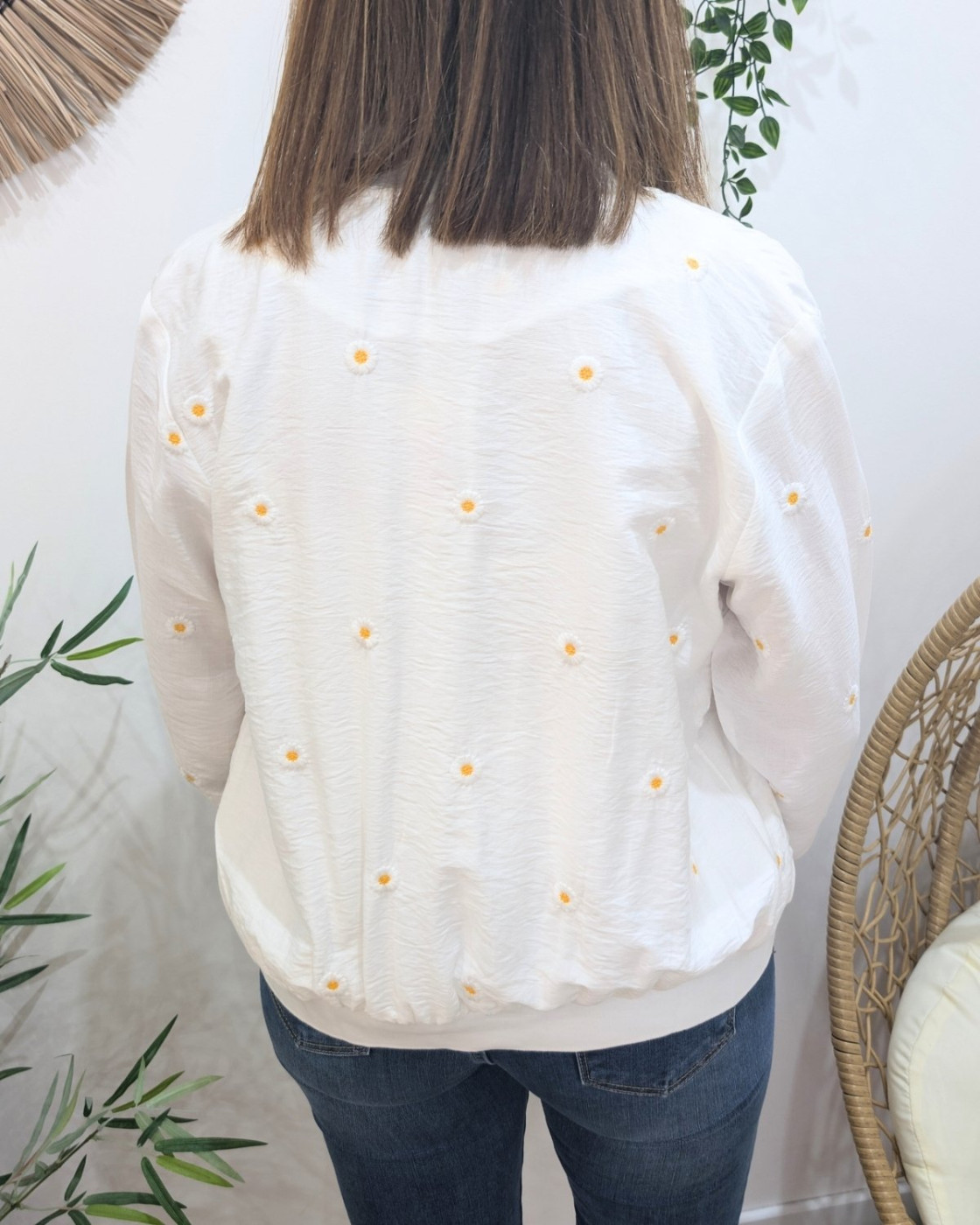 Bombers femme blanc marguerites