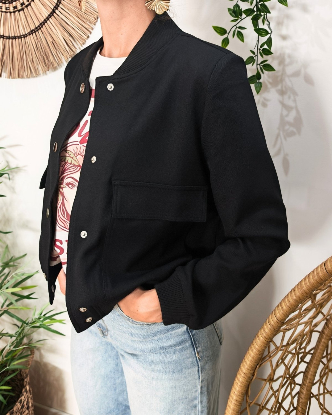 Bombers femme à poches uni noir