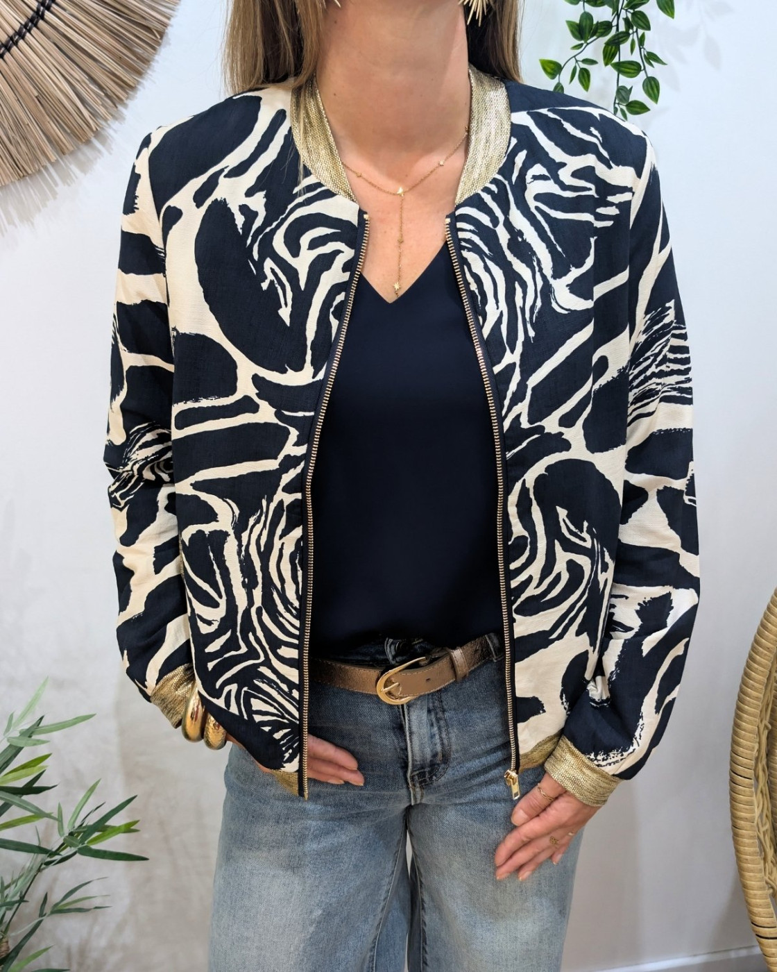 Bombers femme marine et beige à motifs Clarissa