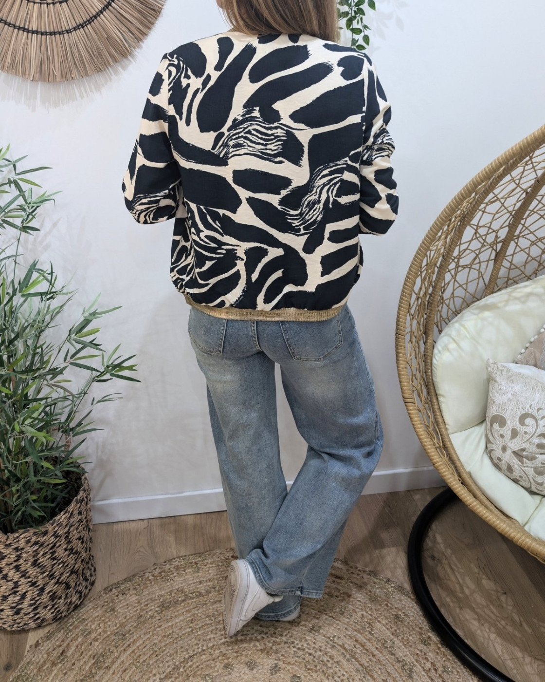 Bombers femme marine et beige à motifs Clarissa