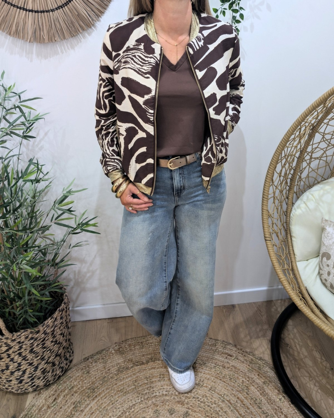 Bombers femme marron et beige à motifs Clarissa