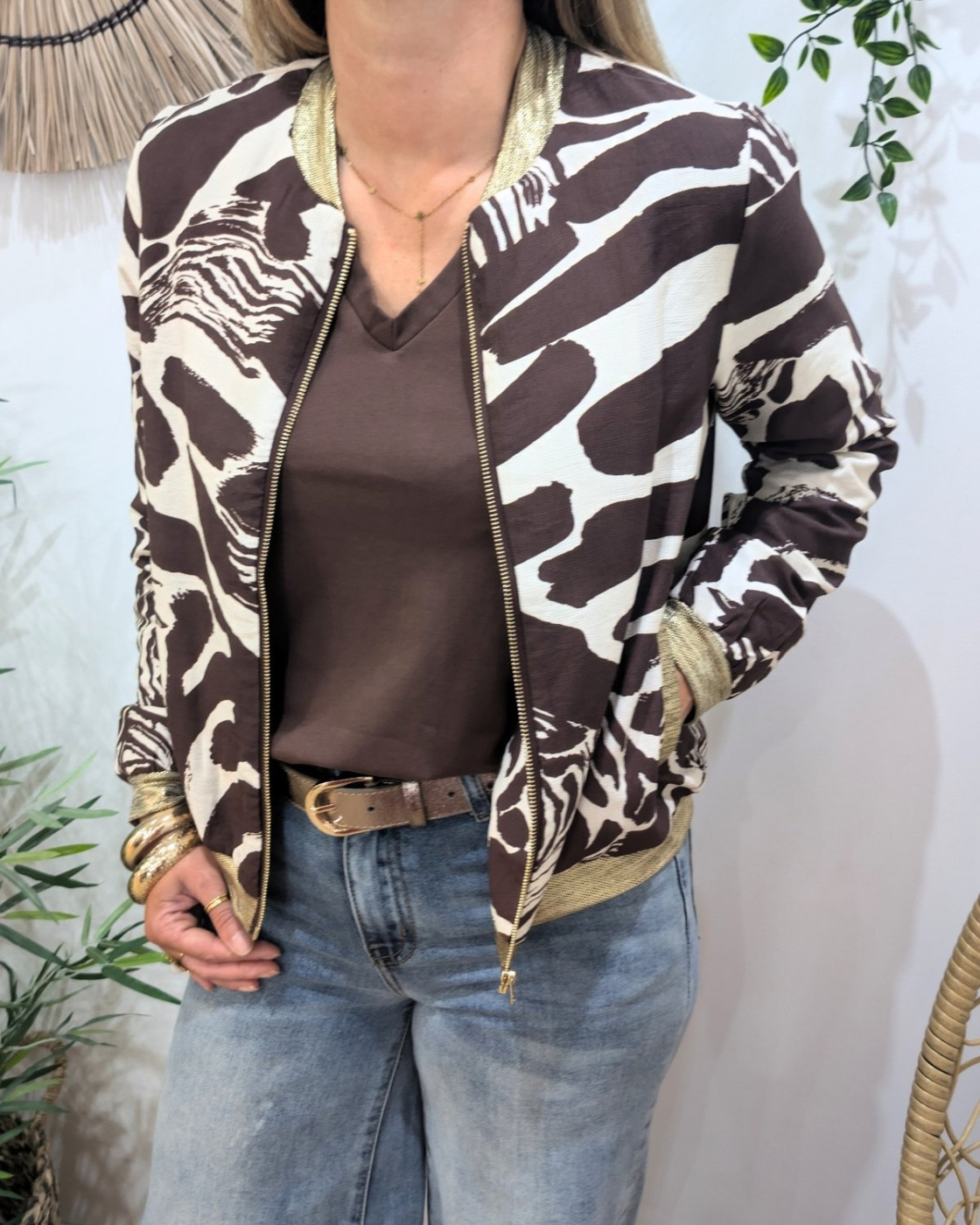 Bombers femme marron et beige à motifs Clarissa