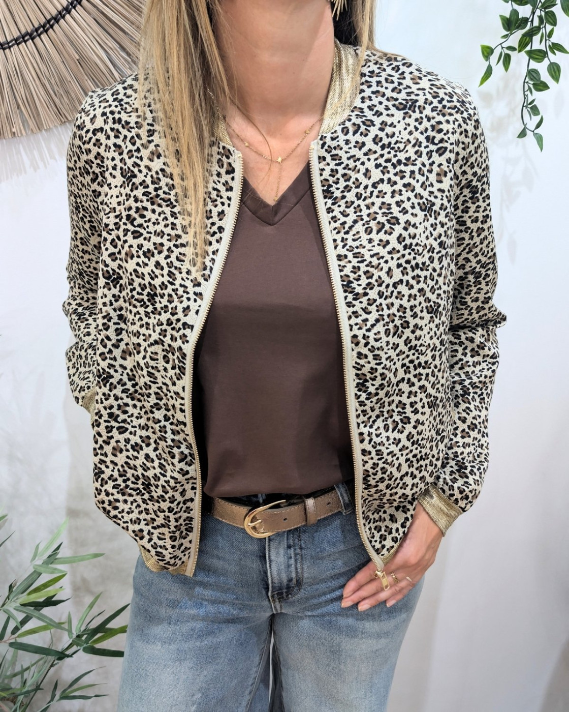 Bombers femme léopard beige et camel Gioia