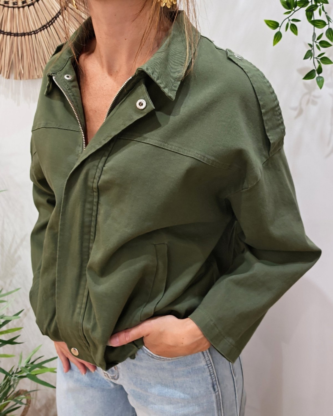 Veste femme bombers coton jean kaki Iria