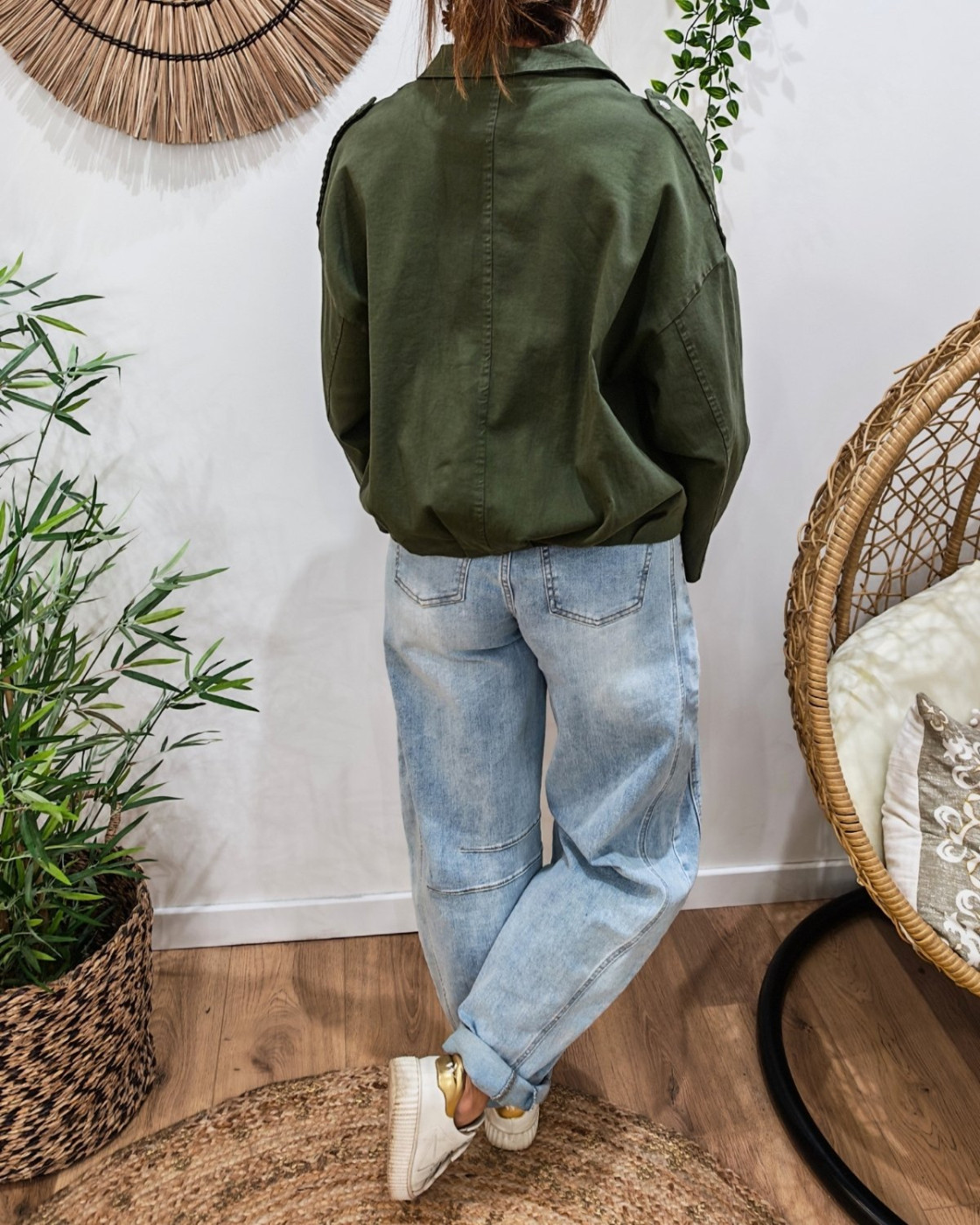 Veste femme bombers coton jean kaki Iria