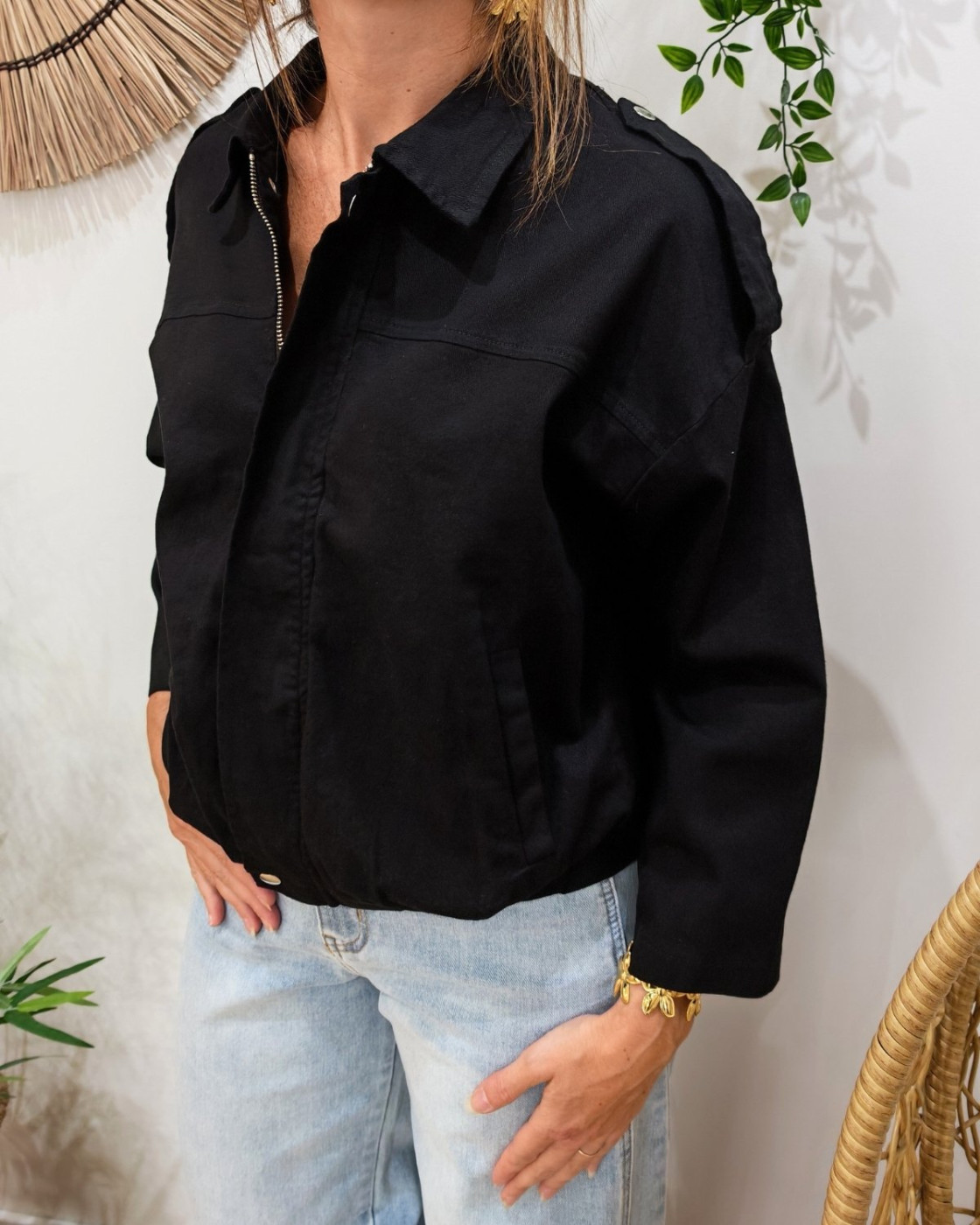 Veste femme bombers coton jean noir Iria
