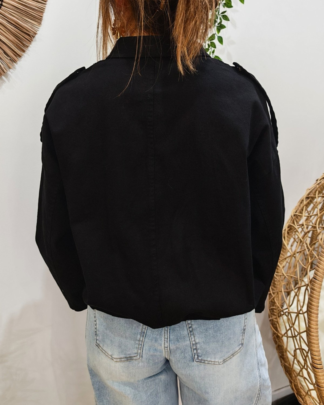 Veste femme bombers coton jean noir Iria