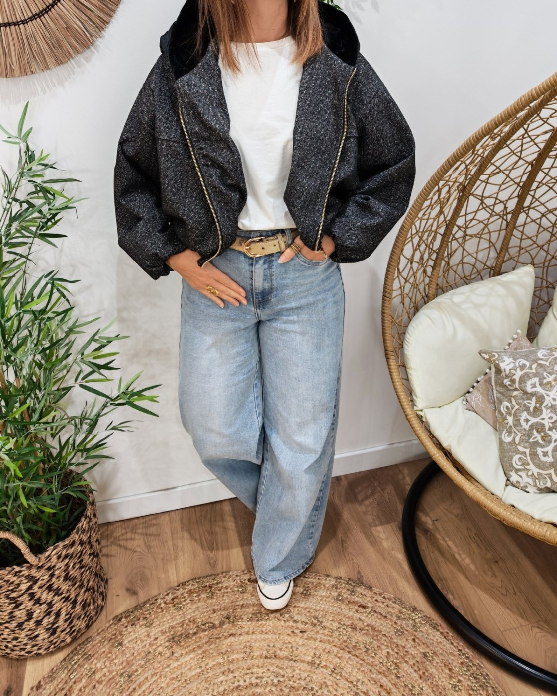 Veste femme chinée à capuche velours Eulalie