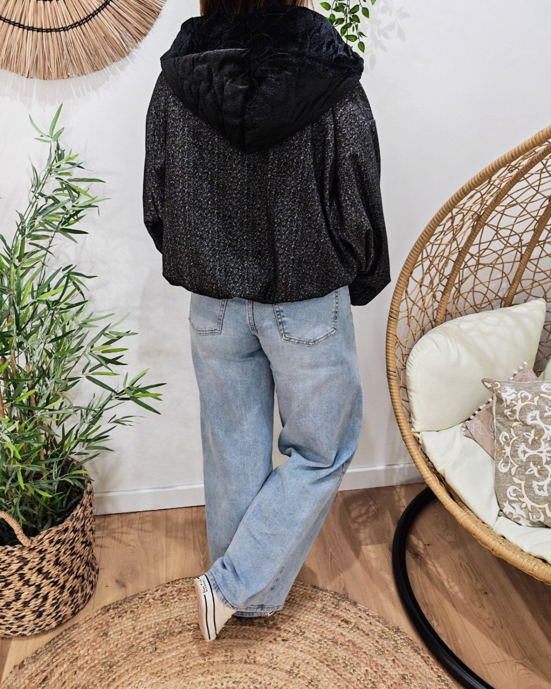 Veste femme chinée à capuche velours Eulalie