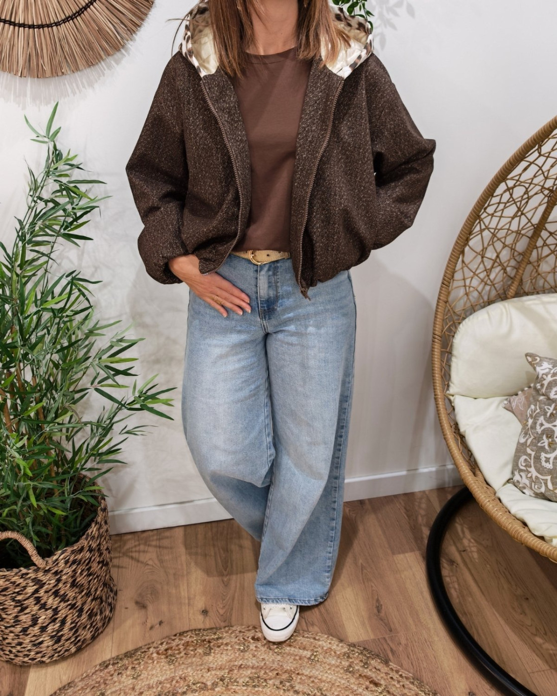 Veste femme chinée à capuche léopard Auxane