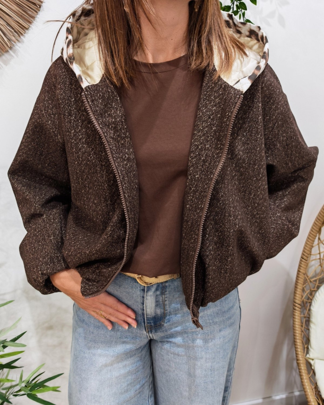 Veste femme chinée à capuche léopard Auxane