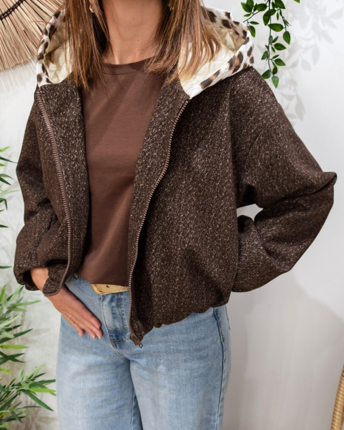 Veste femme chinée à capuche léopard Auxane