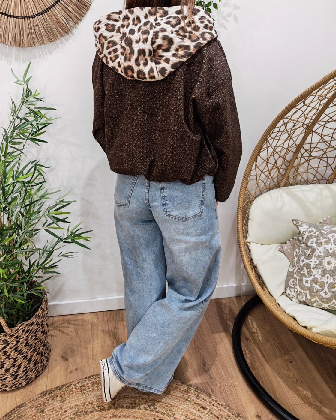 Veste femme chinée à capuche léopard Auxane