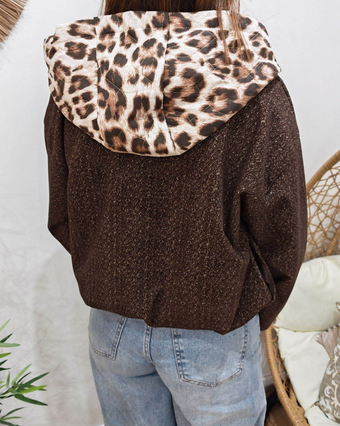 Veste femme chinée à capuche léopard Auxane