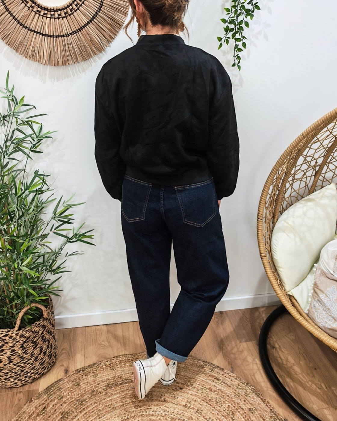 Bombers femme suédine noir à boutons