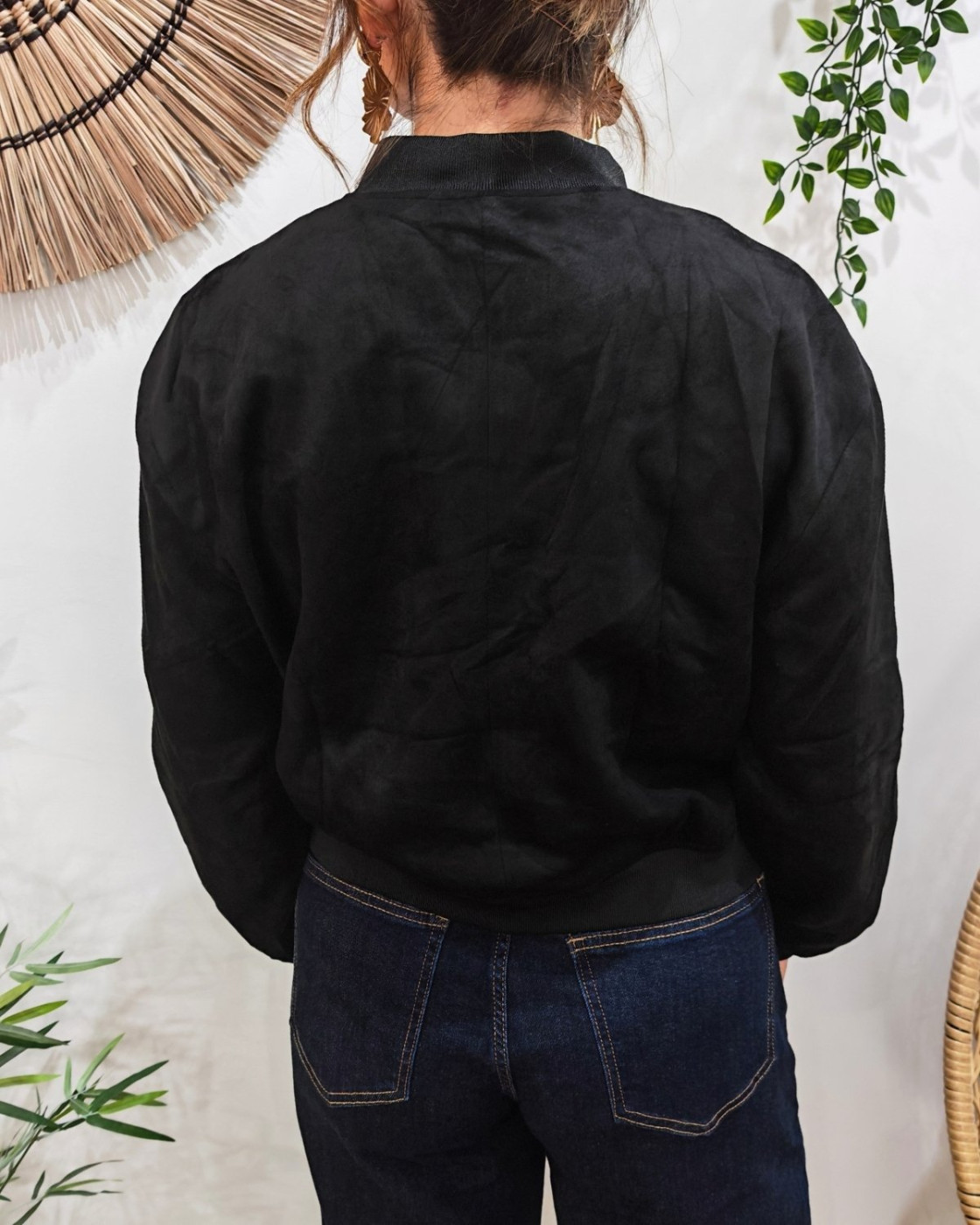 Bombers femme suédine noir à boutons
